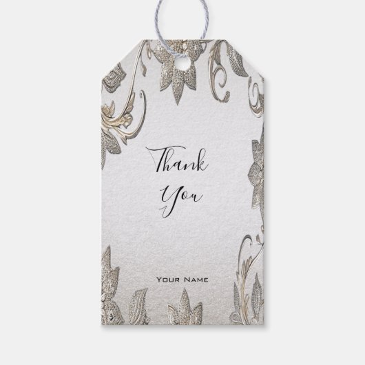 Silver Gold Floral Gift Label Cadeaulabel (Voorkant)
