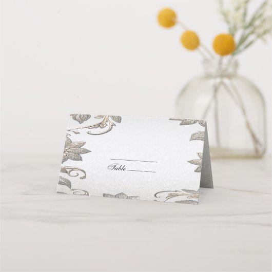 Silver Gold Floral Place Card (Voorkant)
