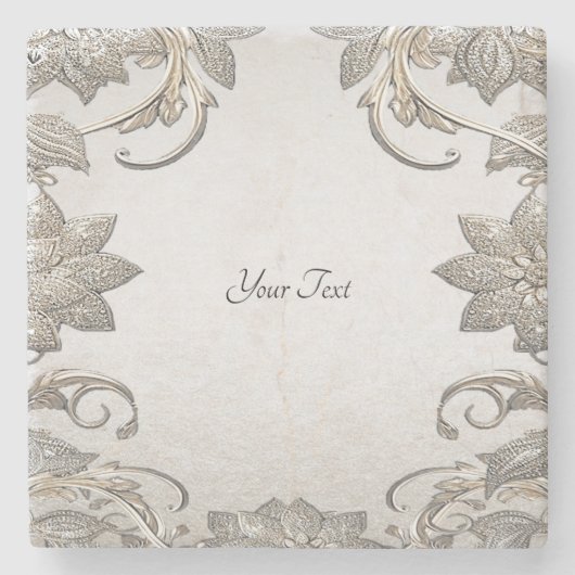 Silver Gold Floral Stone Onderzetter (Voorkant)