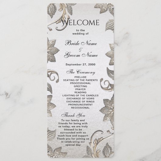 Silver Gold Floral Wedding Programme (Devant)