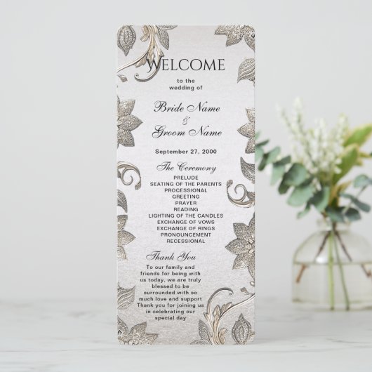 Silver Gold Floral Wedding Programme (Debout devant)