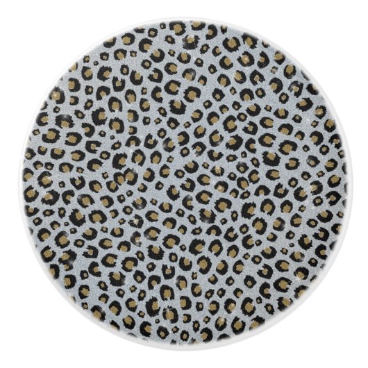 Silver Gold Glitter Black leopard Print Keramische Knop (Voorkant)