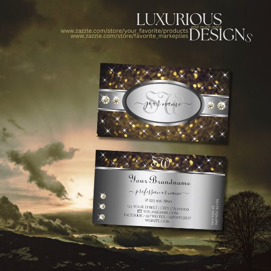 Silver Gold Glitter Sparkle Rhinestones Monogram Visitekaartje