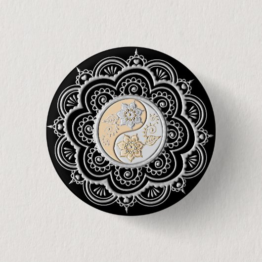 Silver & Gold Mandala Ronde Button 3,2 Cm (Voorkant)