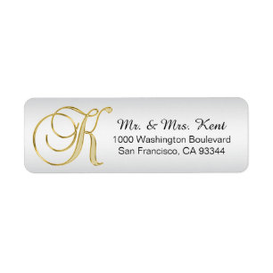 Silver Gold Monogram Letter 'K' Envelope Return Etiket