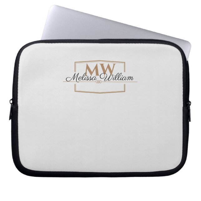 Silver Gold Monogram Naam Script Laptop Sleeve (Voorkant)