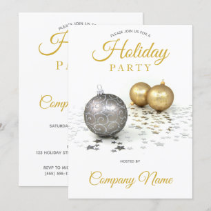 Silver Gold Ornament Star Corporate Holiday Party Kaart