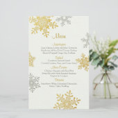 Silver Gold Pearl Snowflakes Winter Wedding Menu (Staand voorkant)