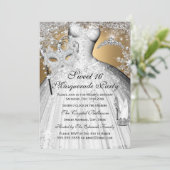 Silver Gold Princess Masquerade Sweet 16 Invite Kaart (Staand voorkant)