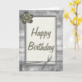 Silver & Gold Ribbon & Flower Happy Birthday Kaart (Gele Bloem)