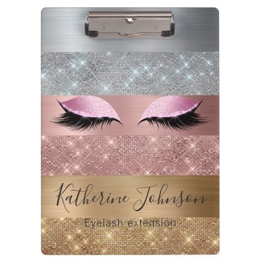 Silver Gold Roos Gold Glitter Beauty Eyelash Klembord (Voorkant)