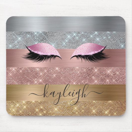 Silver Gold Roos Gold Glitter Beauty Eyelash Muismat (Voorkant)