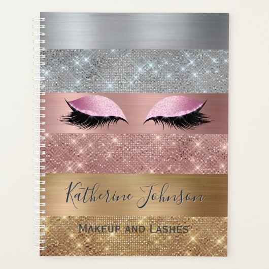 Silver Gold Roos Gold Glitter Stripes Beauty Salon Planner (Voorkant)
