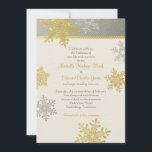 Silver Gold Snowflake Hiver Mariage Invitation<br><div class="desc">Vous pouvez facilement personnaliser le texte sur cette invitation de mariage d'hiver gris argenté, or, ivoire ou champagne flocons de neige. Pour modifier le texte, utilisez les options de personnalisation. Vous pouvez également utiliser l'option customiser pour effectuer des modifications plus importantes du texte, y compris des modifications de la police,...</div>