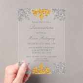 Silver Gold Snowflake Winter Quinceanera Acryl Uitnodigingen (Insitu (Draagbaar))