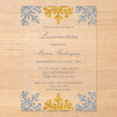 Silver Gold Snowflake Winter Quinceanera Acryl Uitnodigingen (Voorkant)