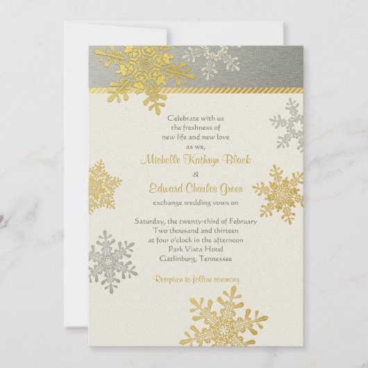 Silver Gold Snowflake Winter Weddenschap Kaart (Voorkant)