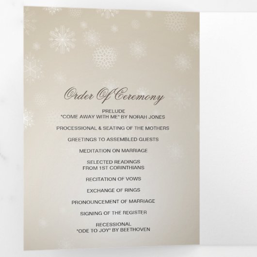Silver Gold Snowflake Winter Wedding Drieluik Programma (Binnenzijde eerst)