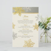 Silver Gold Snowflakes Winter Wedding Menu Kaart (Staand voorkant)
