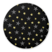 Silver & Gold Stars Black Hollywood Star Glam Keramische Knop (Voorkant)
