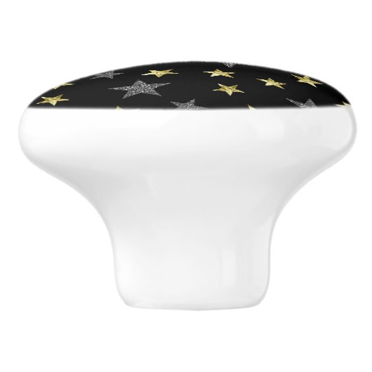 Silver & Gold Stars Black Hollywood Star Glam Keramische Knop (Zijkant)