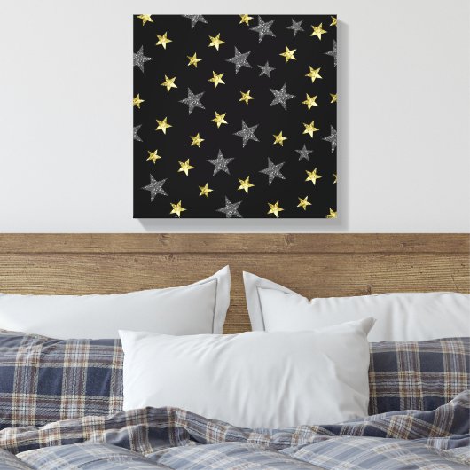 Silver & Gold Stars Black Hollywood Star Party Canvas Afdruk (Insitu (Slaapkamer))