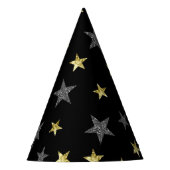 Silver & Gold Stars Black Hollywood Star Party Feesthoedjes (Voorkant)