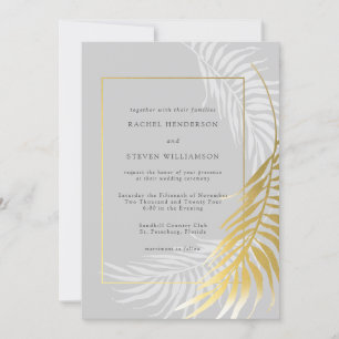 Silver Gold Wedding Tropical Greenery Invitation Kaart