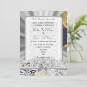 Silver Gold White lace monogram bruiloft Kaart (Staand voorkant)