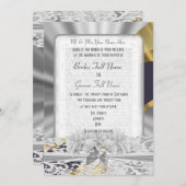 Silver Gold White lace monogram bruiloft Kaart (Voorkant / Achterkant)