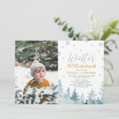 Silver & Gold Winter Onederland Boy 1st Birthday Kaart (Staand voorkant)
