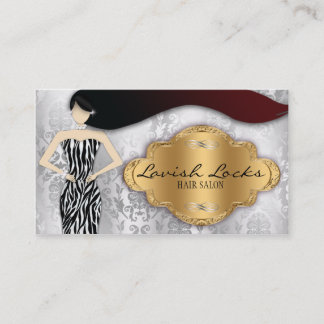 Silver Gold Zebra Damask Hair Stylist Salon Visitekaartje