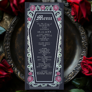Silver Gothic Coffin Roos Blue Wedding Menu