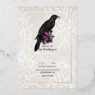 Silver Gothic Floral Wedding Folie Uitnodiging