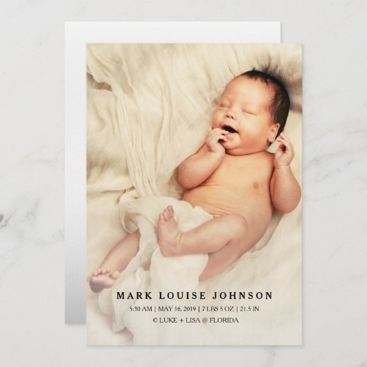 Silver Gradient Nouveau Faire-part de naissance ph (Devant / Derrière)