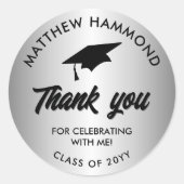 Silver Graduating Class Thank You Grad Cap Ronde Sticker (Voorkant)