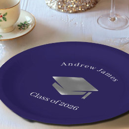 Silver Graduation Cap -Class of 2026 Papieren Bordje
