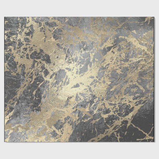 Silver Graphite Gold Marble Shiny Metallic Strokes Cadeaupapier (Vlak)