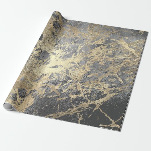 Silver Graphite Gold Marble Shiny Metallic Strokes Cadeaupapier (Uitgerold)