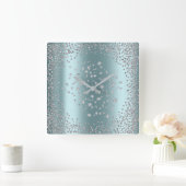 Silver Gray Diamond Crystals Tiffany Vierkante Klok (Huis)