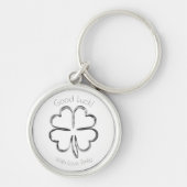 Silver Gray Four Leaf Clover Custom Text Good Luck Sleutelhanger (Voorkant)