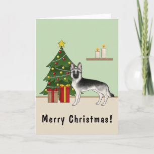 Silver Gray German Shepherd Festive Christmas Tree Kaart
