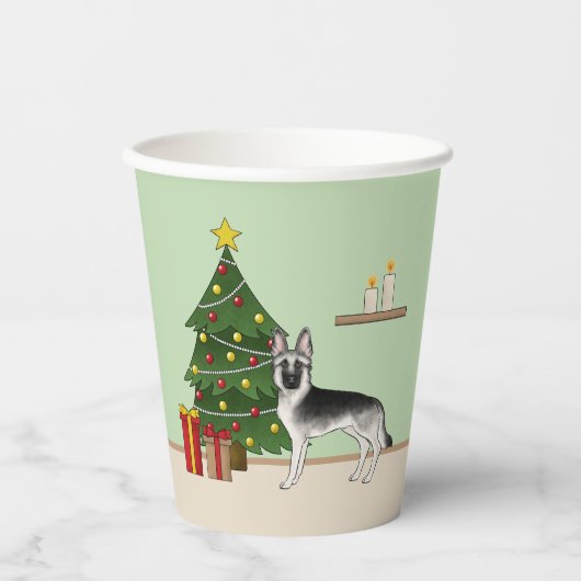Silver Gray German Shepherd Festive Christmas Tree Papieren Bekers (Voorkant)