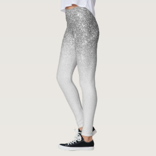 Silver Gray Glam Glitter Sparkle Ombre Trendy Leggings