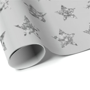 Silver Gray Grafiet Metallic Glitter VIP Stars Cadeaupapier