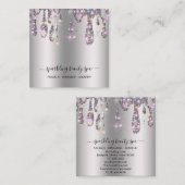 *~* SILVER GRAY Metal Drip GLITTER AP7 Vierkante Visitekaartje (Voorkant / Achterkant)