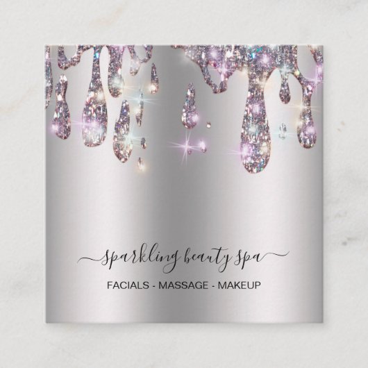 *~* SILVER GRAY Metal Drip GLITTER AP7 Vierkante Visitekaartje (Voorkant)