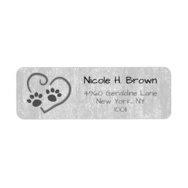 Silver Gray Paw Prints On Heart Mailing Address Etiket