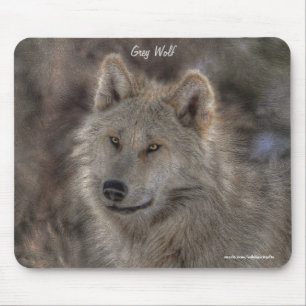 Silver Gray Wolf Wildlife Art Portret Muismat