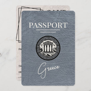 Silver Greece Passport Save the Date Kaart